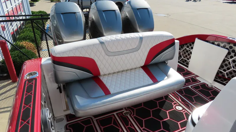 Slide: The Image of Interior of 2014 Sunsation 34 CCX with mounted Hisense TV and reflection. - 25