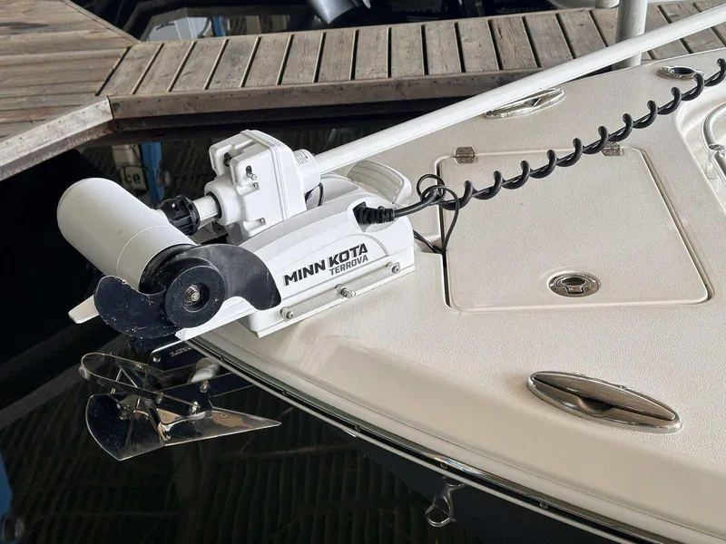 Slide: The Image of Minn Kota Terrova motor on 2022 Cobia 280 Center Console boat. - 25