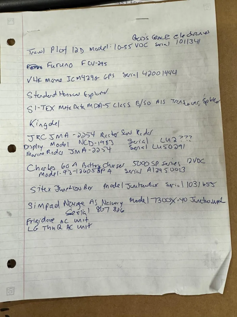 Slide: The Image of Handwritten equipment list on lined paper for a 1971 Butterfish Fishing Trawler. - 27