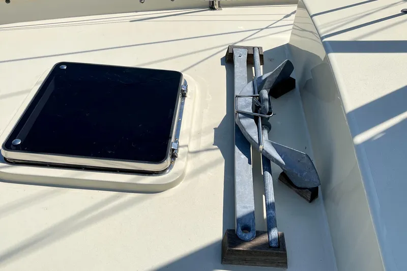 Slide: The Image of Alajuela 38 sailboat deck with anchor and hatch, 2016 model. - 23
