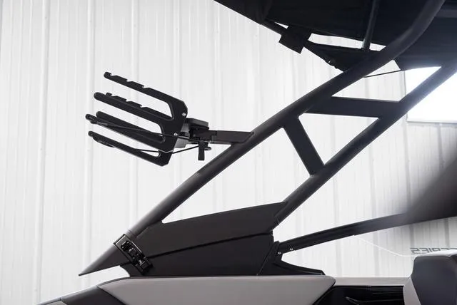 Slide: The Image of 2024 Yamaha Boats 255XE wakeboard tower detail against a white background. - 26