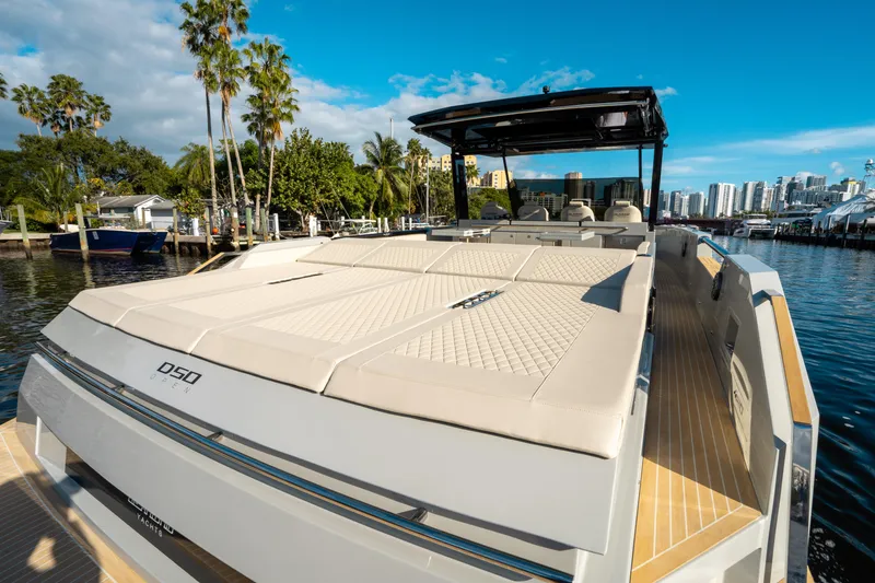 Slide: The Image of 2025 De Antonio Yachts D50 OPEN luxury yacht docked in sunny marina. - 13