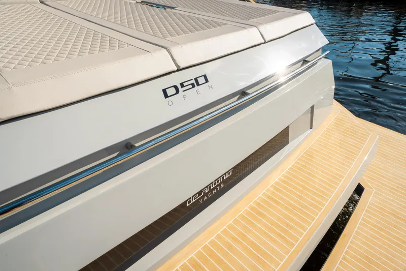 Slide: The Image of 2025 De Antonio Yachts D50 OPEN luxury yacht, sleek design, docked on water. - 14