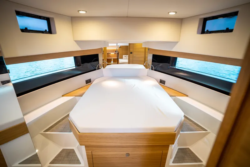 Slide: The Image of Luxurious interior of 2025 De Antonio Yachts D50 OPEN, featuring a spacious cabin with modern design. - 43