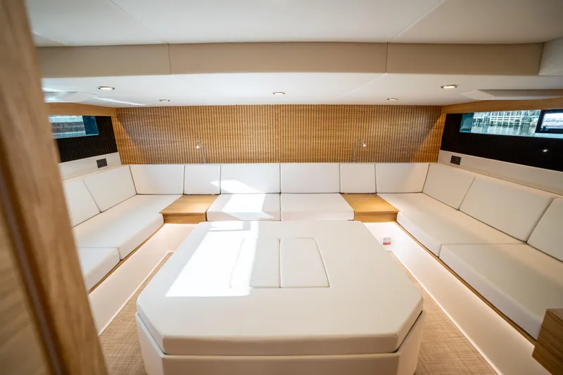 Slide: The Image of Luxurious interior of 2025 De Antonio Yachts D50 OPEN with elegant seating and modern design. - 49