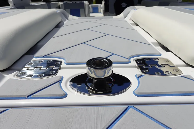 Slide: The Image of 2025 Malibu 23 LSV WAKESETTER boat deck with sleek design and modern fittings. - 33
