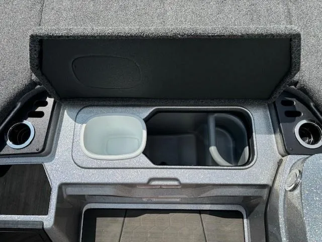 Slide: The Image of 2023 Nitro Z21 XL boat storage compartment with cup holders and organizer. - 24