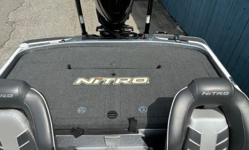 Slide: The Image of 2023 Nitro Z21 XL boat interior with branded seats and deck. - 41