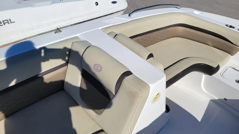 Slide: The Image of 2020 Hurricane SS 192 PROJECT boat interior with beige seating and modern design. - 13