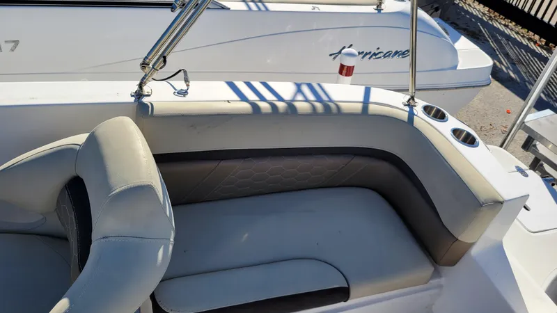 Slide: The Image of Hurricane SS 192 PROJECT 2020 boat interior with cushioned seating and cup holders. - 21