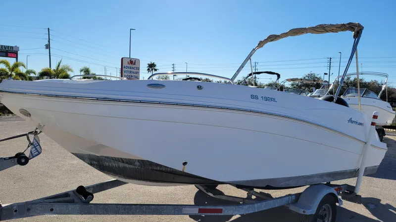 Slide: The Image of 2020 Hurricane SS 192 PROJECT boat on trailer, sunny day, outdoor display. - 7