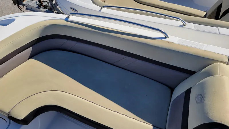Slide: The Image of 2019 Hurricane SUNDECK 217 PROJECT boat seating area with beige upholstery. - 15