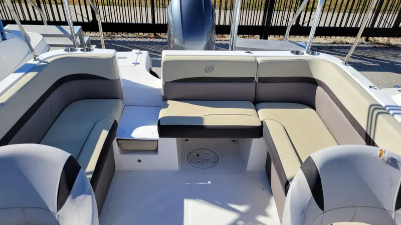 Slide: The Image of 2019 Hurricane SUNDECK 217 PROJECT boat interior with spacious seating and modern design. - 21
