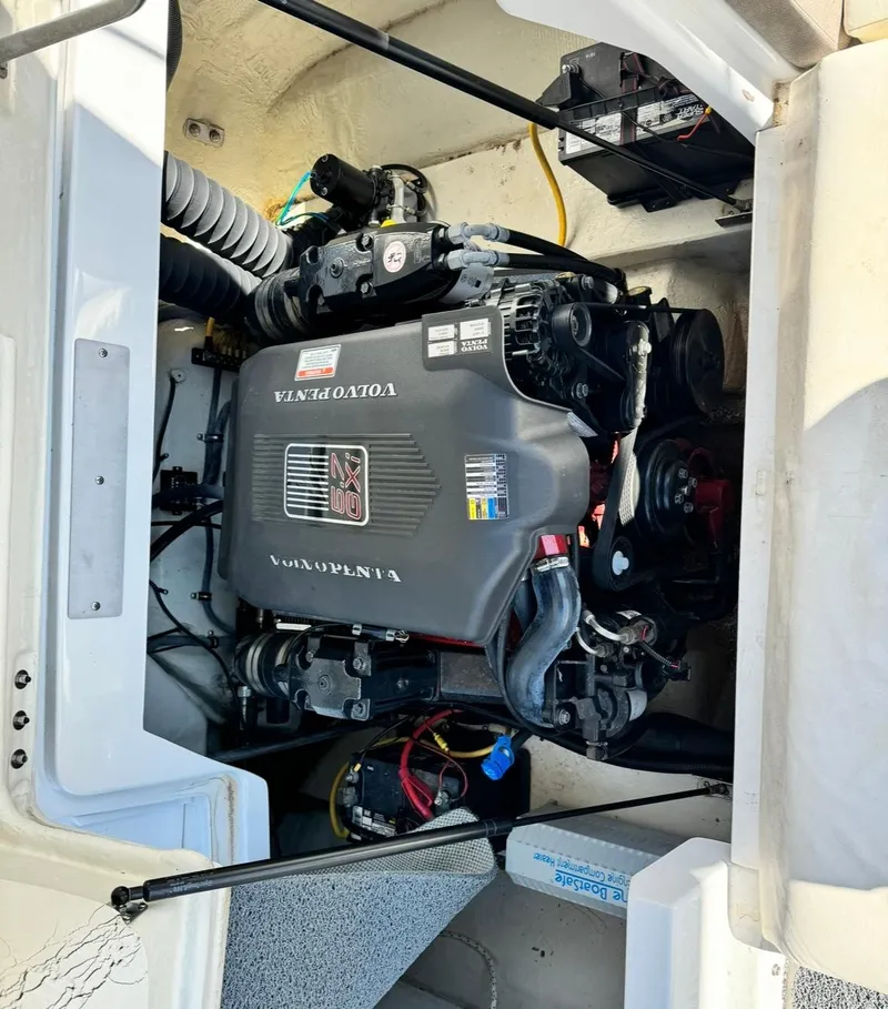 Slide: The Image of 2005 Cobalt GS242 boat engine compartment with Volvo Penta engine. - 4