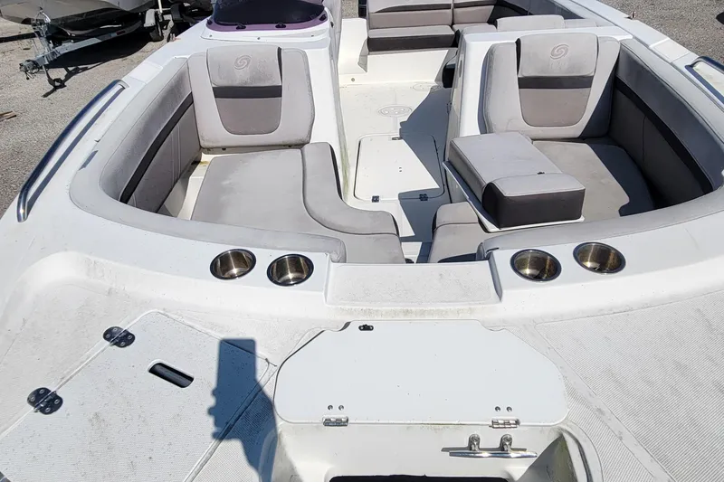 Slide: The Image of 2019 Hurricane SS 192 PROJECT boat interior with gray seating and cup holders. - 5