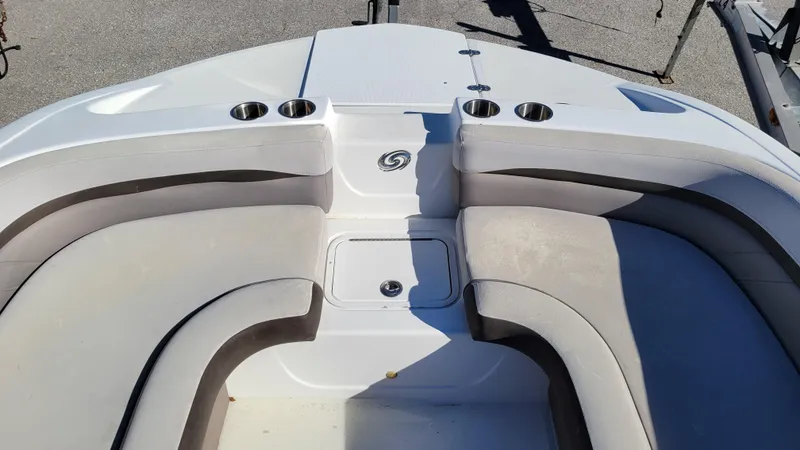 Slide: The Image of 2018 Hurricane SUNDECK 217 PROJECT boat interior with cushioned seating and cup holders. - 14