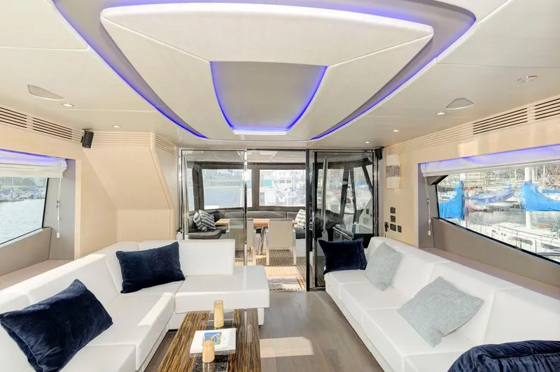 Slide: The Image of Luxurious interior of 2017 Sunseeker 75 Yacht with modern seating and ambient lighting. - 16