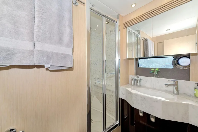 Slide: The Image of Luxurious bathroom in 2017 Sunseeker 75 Yacht with modern fixtures and elegant design. - 41