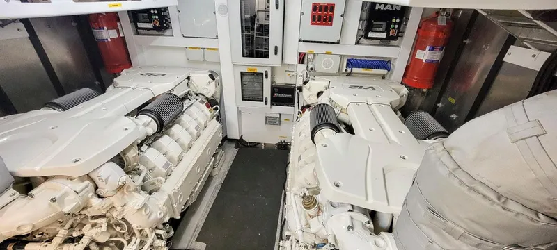 Slide: The Image of Engine room of 2017 Sunseeker 75 Yacht with dual MAN engines. - 49