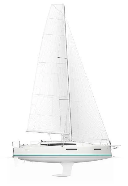 Slide: The Image of 2025 Jeanneau 380 sailboat with sleek design and modern features. - 30