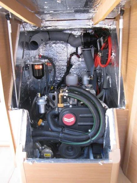 Slide: The Image of Engine compartment of 2025 Jeanneau Sun Odyssey 350 sailboat, showcasing modern design and components. - 47
