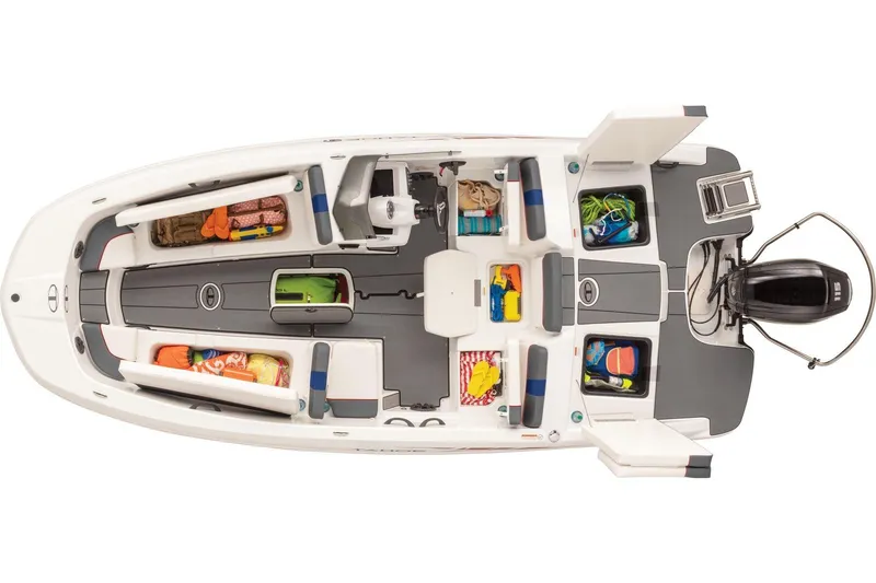 Slide: The Image of 2024 Tahoe T18 boat interior layout with storage compartments and seating. - 10
