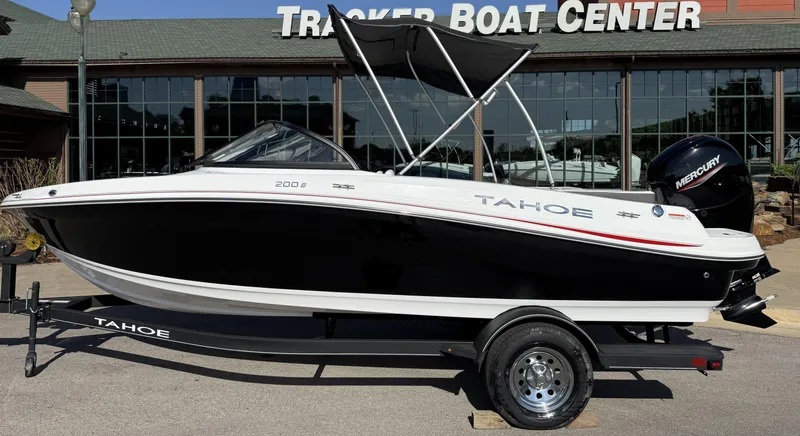 Slide: The Image of 2024 Tahoe 200 S boat on trailer at Tracker Boat Center. - 1
