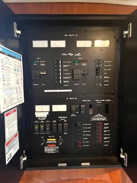 Slide: The Image of Electrical control panel of a 2003 Sea Ray 38 Sundancer boat. - 20