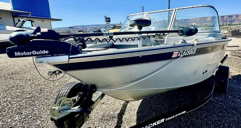 Slide: The Image of 2007 Tracker v175 boat with MotorGuide trolling motor on trailer. - 5