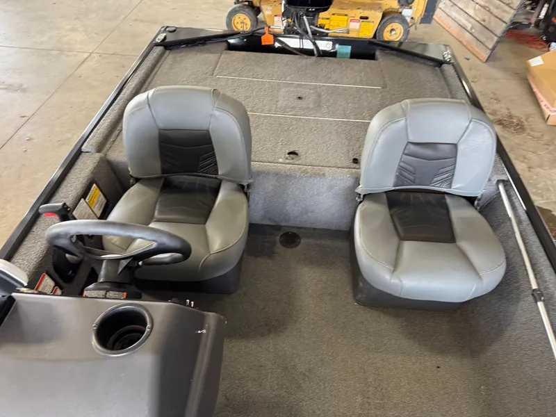 Slide: The Image of 2021 Tracker Bass Tracker Classic XL boat interior with two gray seats. - 10