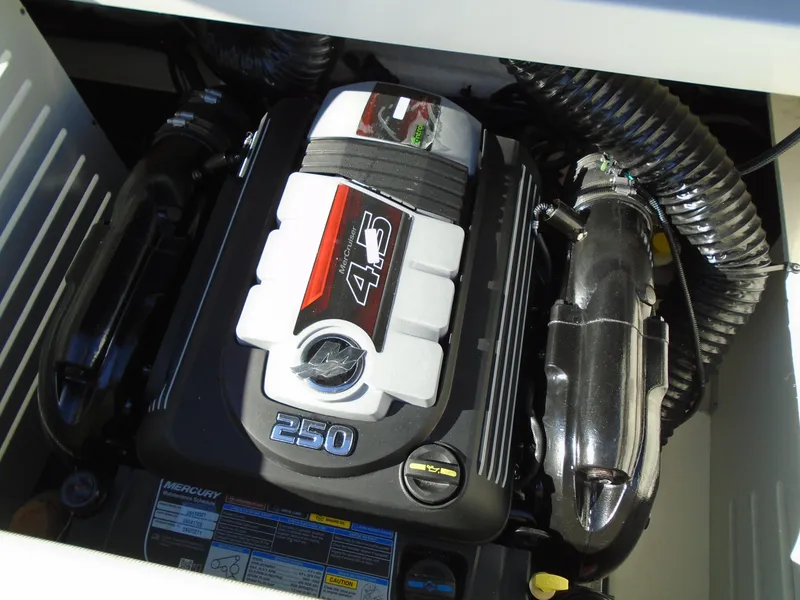 Slide: The Image of 2023 Sea Ray SPX 210 boat engine, featuring a powerful 250 horsepower motor. - 10