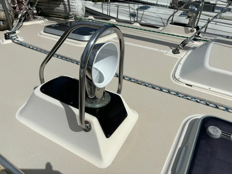 Slide: The Image of Close-up of a 2001 Island Packet 420 deck detail. - 32