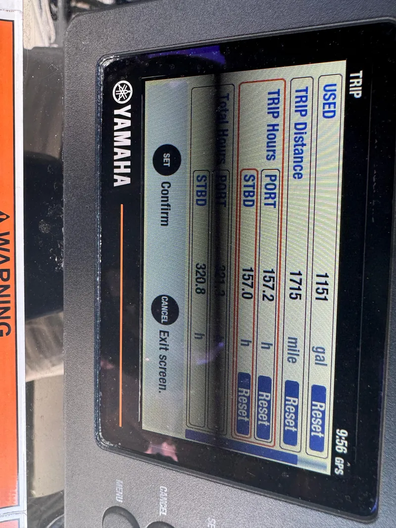 Slide: The Image of Yamaha display showing trip data for 2019 Edgewater 280CC boat. - 36