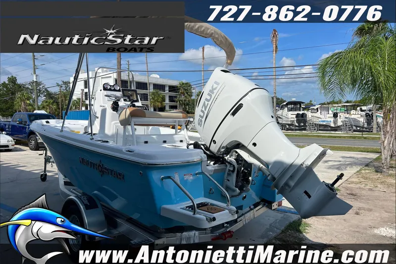 Slide: The Image of 2025 NauticStar 194 Bay boat with Suzuki outboard motor at Antonietti Marine. - 3