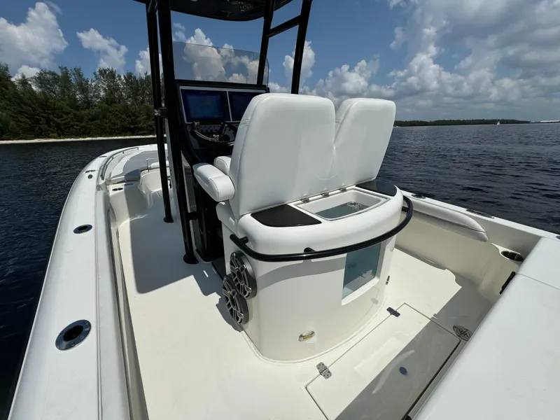 Slide: The Image of 2022 ShearWater 270 Carolina Flare boat interior on a sunny day. - 14