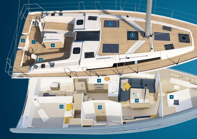 Slide: The Image of 2025 Hanse 360 yacht layout with deck and interior design features. - 12