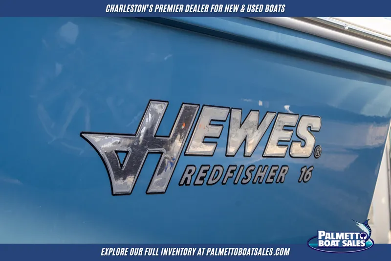 Slide: The Image of 2025 Hewes Redfisher 16 boat displayed at Palmetto Boat Sales dealership. - 7