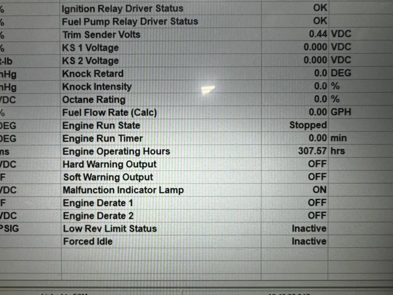 Slide: The Image of Engine diagnostics display for 2011 Chaparral 267 SSX, showing various operational parameters and statuses. - 16