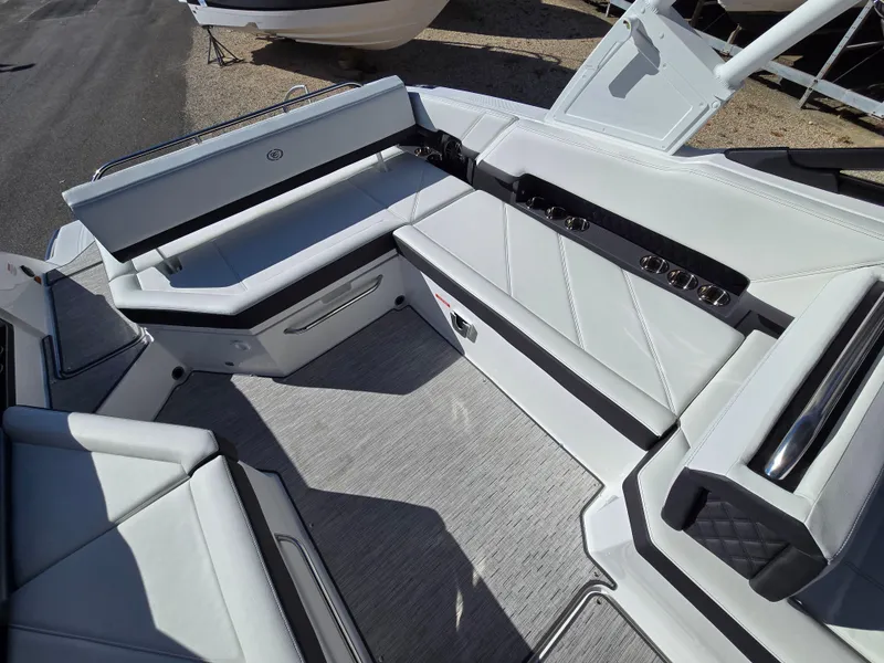 Slide: The Image of 2025 Cobalt R8 boat interior with sleek, modern seating and stylish design. - 6