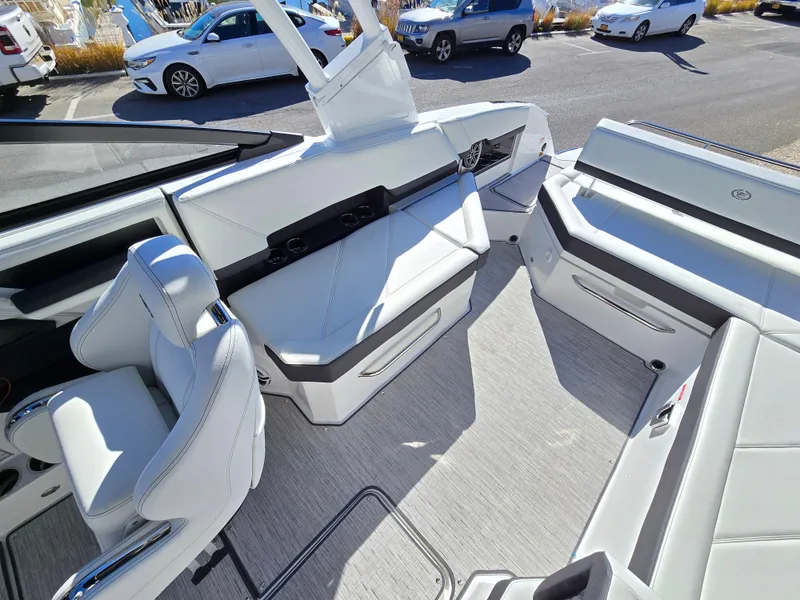 Slide: The Image of Luxurious interior of 2025 Cobalt R8 boat with plush seating and modern design. - 7
