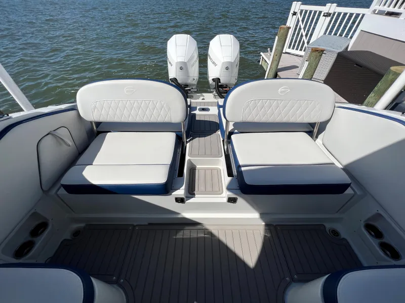 Slide: The Image of 2022 Crownline E305 XS Aft Seating with Backrests Up 1 - 30
