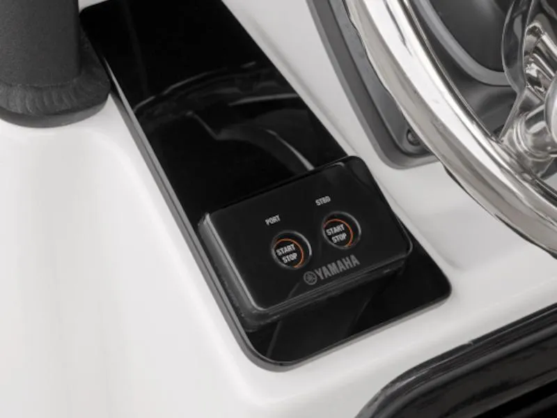 Slide: The Image of 2024 Yamaha Boats 255 FSH Sport E dashboard with start/stop buttons. - 6