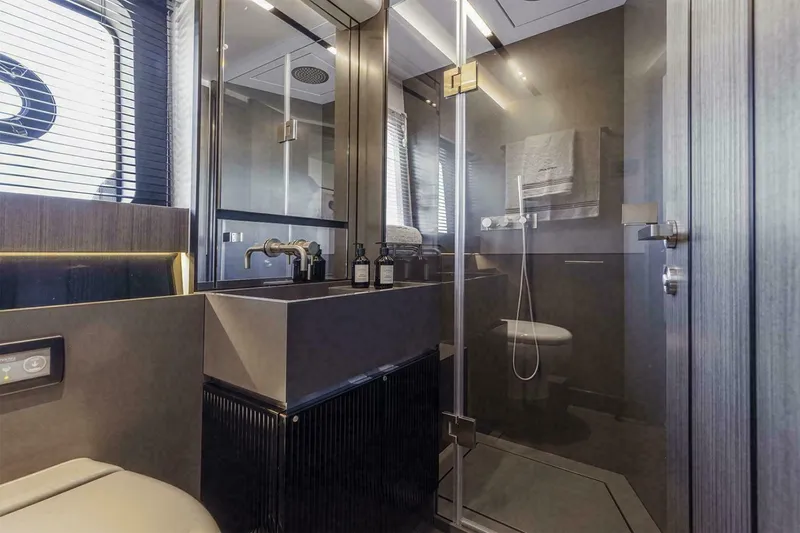 Slide: The Image of Modern bathroom in 2025 Pearl 72 yacht with sleek fixtures and glass shower. - 10