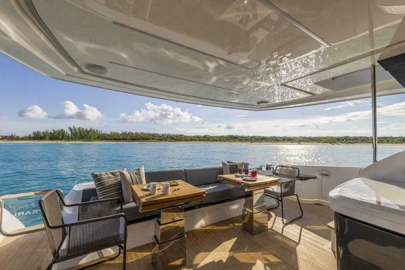 Slide: The Image of Luxurious Pearl 72 yacht deck with ocean view, 2025 model. - 29