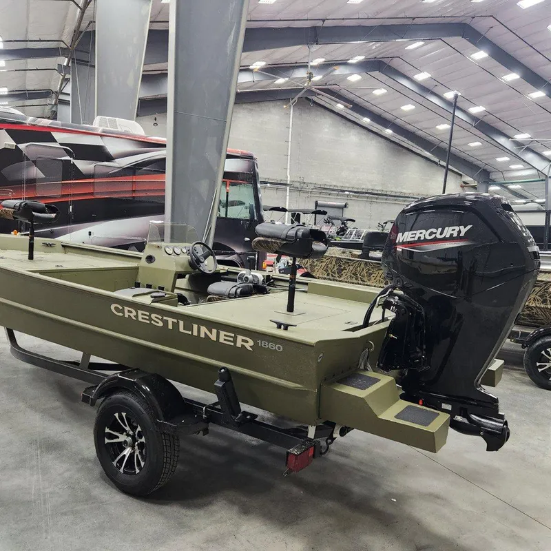 Slide: The Image of 2024 Crestliner 1860 Retriever SC boat with Mercury engine in showroom. - 4