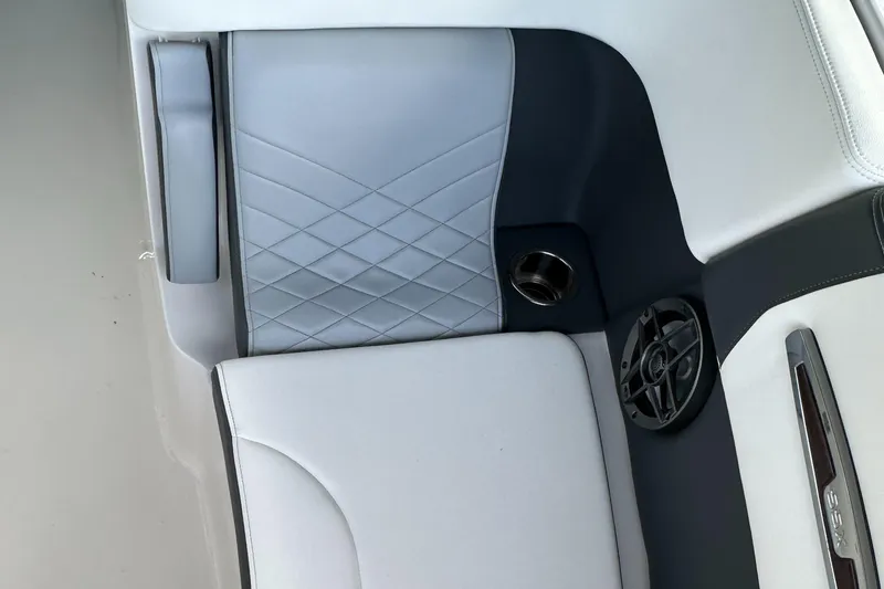 Slide: The Image of Interior seating of 2022 Chaparral 267 SSX OB boat with quilted design. - 46