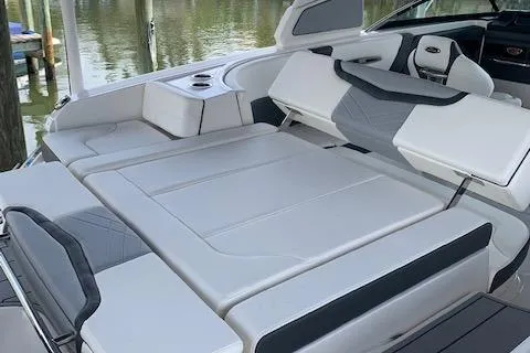 Slide: The Image of 2022 Chaparral 267 SSX OB boat interior with luxurious seating and modern design. - 6