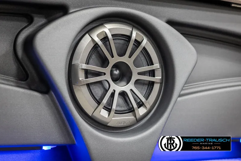 Slide: The Image of Close-up of a Tahoe SP Cr 2025 speaker with blue LED lighting. - 40