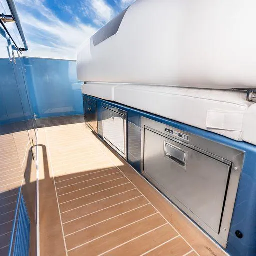 Slide: The Image of 2023 Solaris Power 40 Open yacht deck with sleek design and modern amenities. - 23