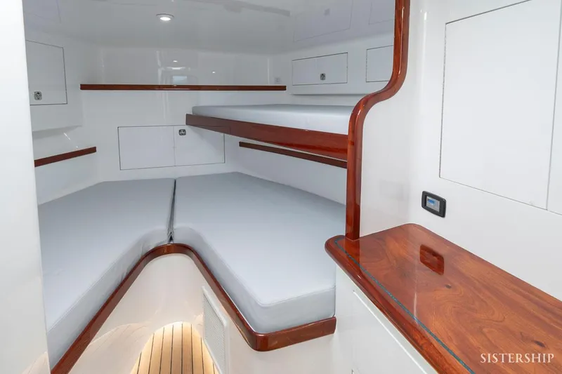 Slide: The Image of Luxurious interior of 2025 Maverick Yachts Costa Rica 45 Sportfish with sleek wood finishes. - 13